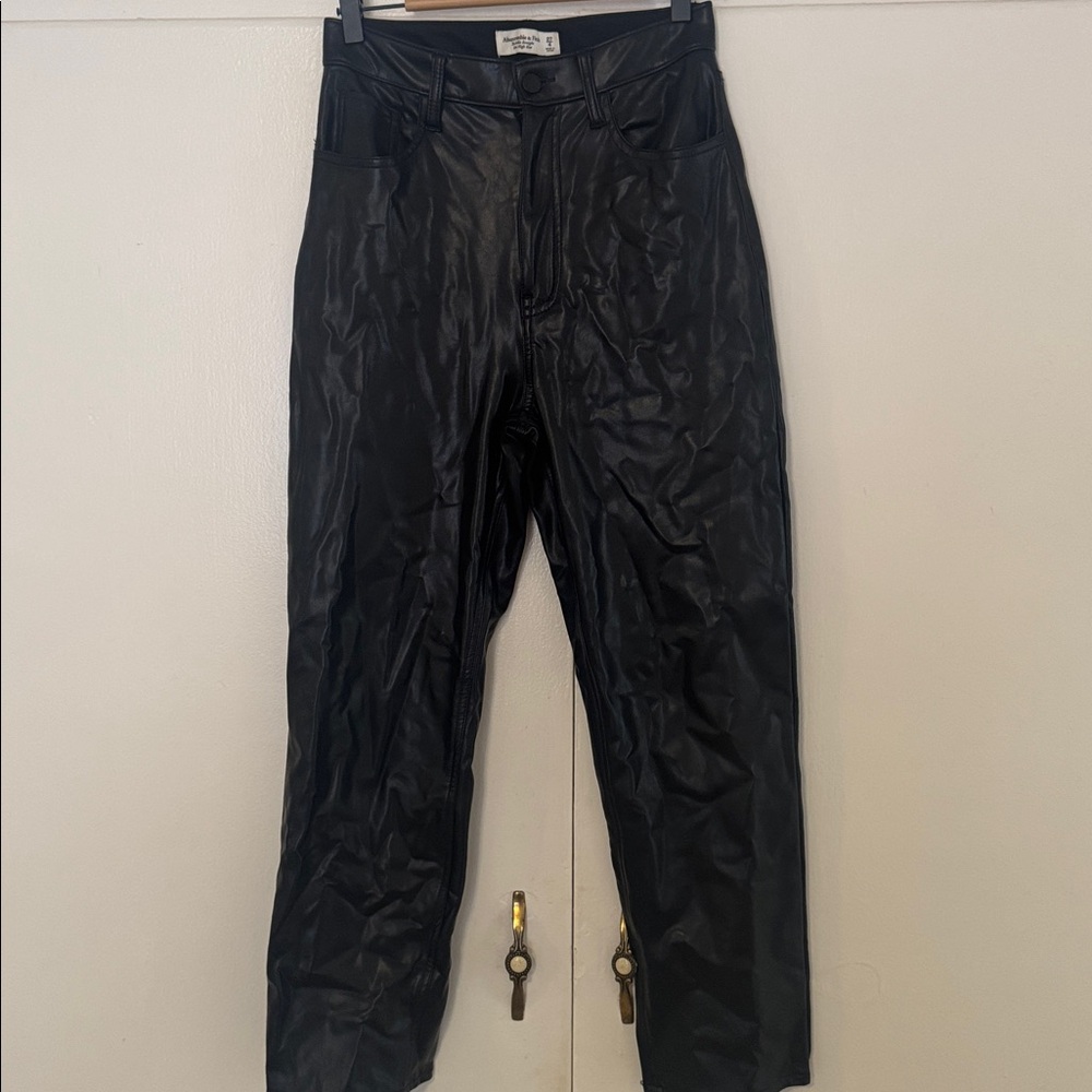 Abercrombie Black Faux Leather Pants straight leg